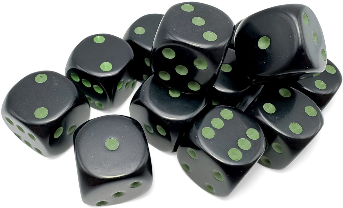 Chessex Dice > Chessex Chessex: Plastic 12d6 Set - Opaque Black/Green 601982044558 CHX25658