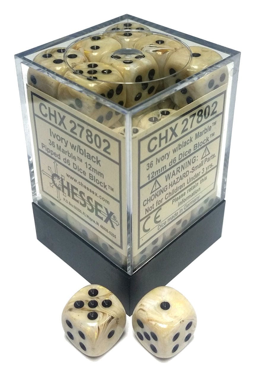 Chessex Dice > Chessex Chessex: Plastic 36d6 Set - Marble Ivory/Black 601982025755 CHX 27802