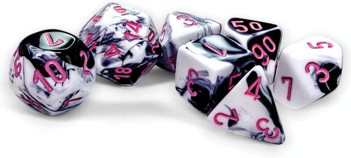 Chessex Dice > Chessex Chessex: Polyhedral 7-Die Set - Black/White/Pink (Gemini) 601982045593 CHX 26469