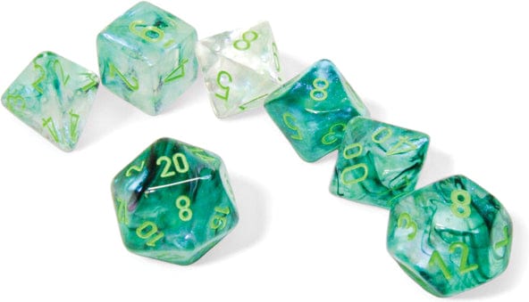 Chessex Dice > Chessex Chessex: Polyhedral 7-Die Set - Kelp/Light Green (Luminary Borealis) 601982046309 CHX 27595