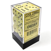 Chessex Dice > Chessex d6 Cube 16mm Opaque Pastel Yellow/black (12) 601982043131 CHX25662