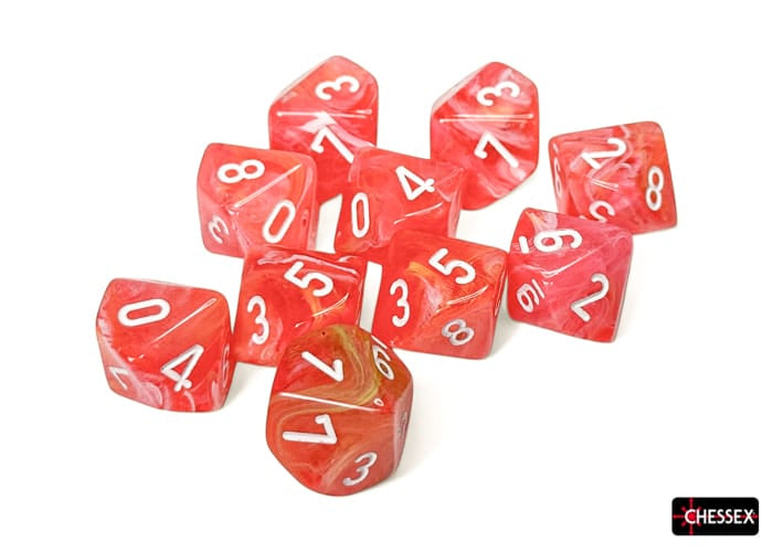 Chessex Dice > Chessex FESTIVE 10D10 DAHLIA/WHITE LUMINARY 601982046019 CHX27353