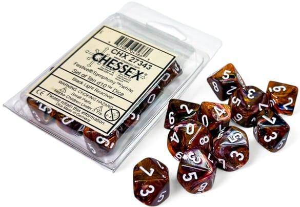 Chessex Dice > Chessex FESTIVE 10D10 SYMPHONY/WHITE 601982045869 CHX27343