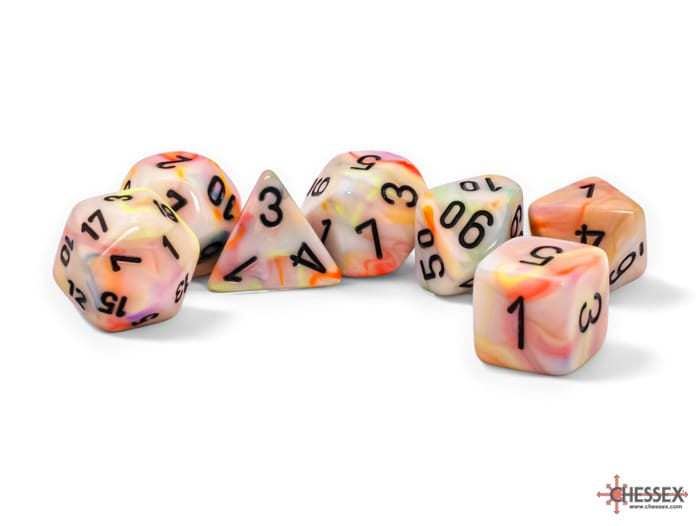 Chessex Dice > Chessex FESTIVE 7-DIE SET MEGA-HEDRAL CIRCUS/BLACK 601982043797 CHX22442