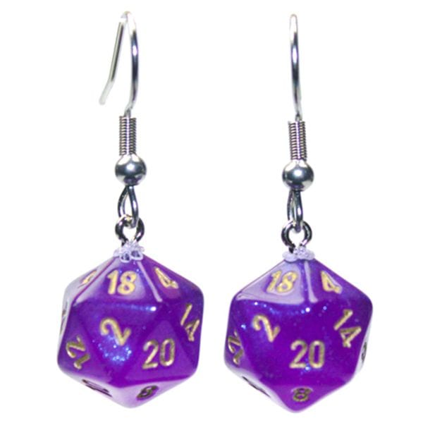 Chessex Dice > Chessex Hook Earrings Borealis Royal Purple Mini d20 Pair 601982036935 CHX54212
