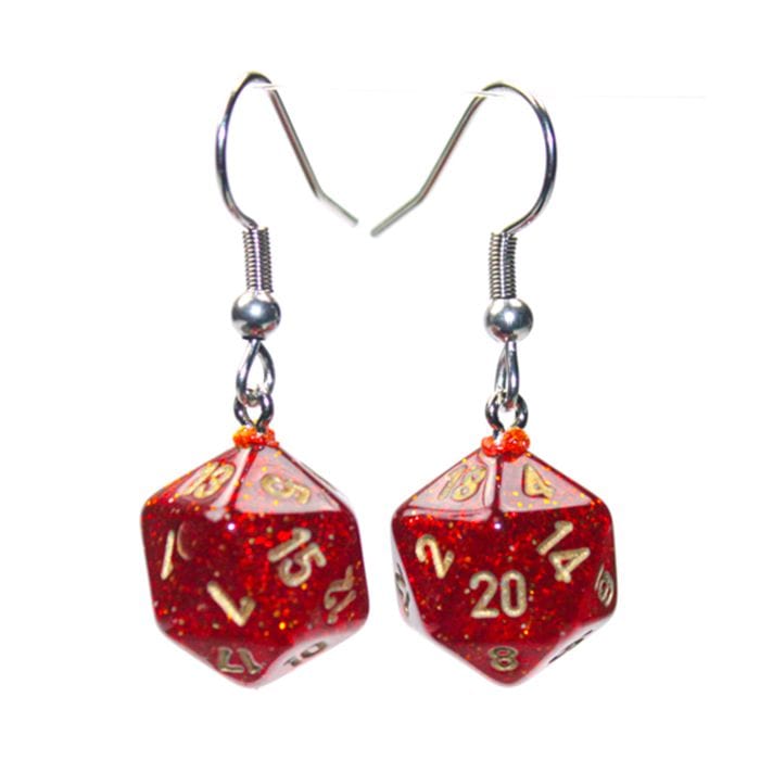 Chessex Dice > Chessex Hook Earrings Glitter Ruby Mini d20 Pair 601982036898 CHX54208