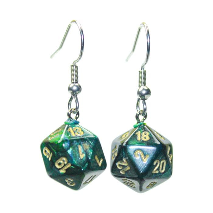 Chessex Dice > Chessex Hook Earrings Scarab Jade Mini d20 Pair 601982036850 CHX54204