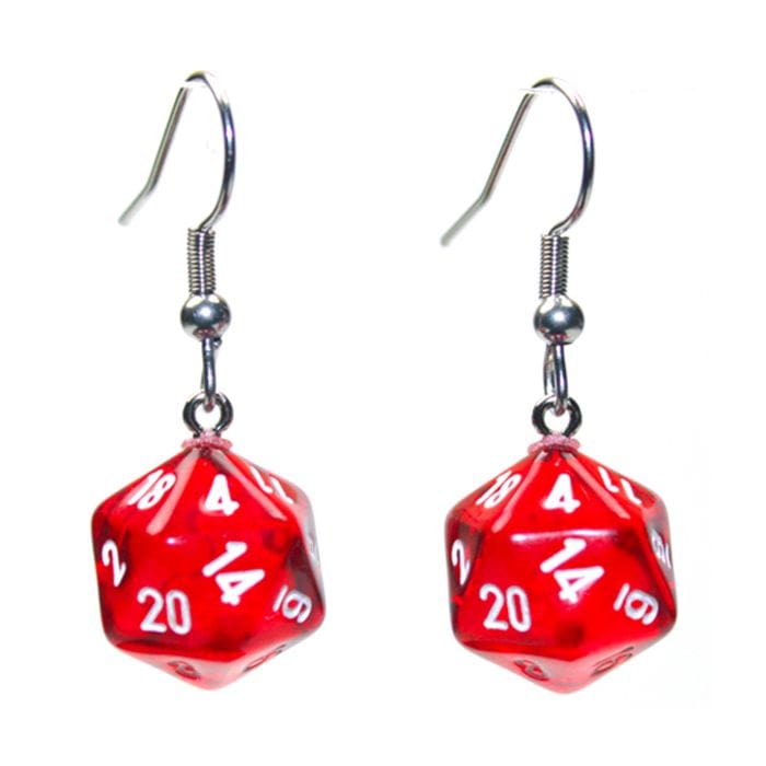 Chessex Dice > Chessex Hook Earrings Translucent Red Mini d20 Pair 601982036829 CHX54201