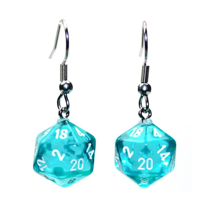 Chessex Dice > Chessex Hook Earrings Translucent Teal Mini d20 Pair 601982036836 CHX54202