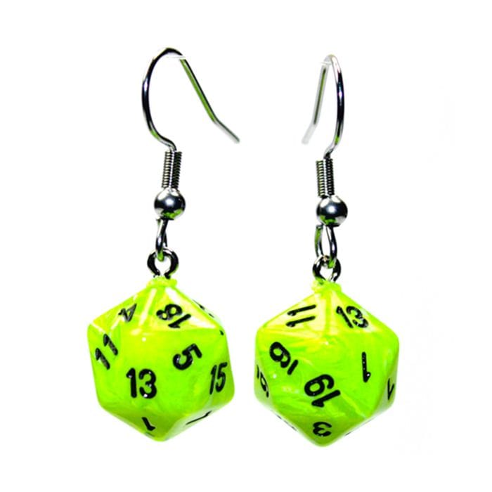 Chessex Dice > Chessex Hook Earrings Vortex Bright Green Mini d20 Pair 601982036867 CHX54205