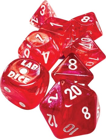 Chessex Dice > Chessex Lab Dice 9: Borealis Passion/white Luminary Polyhedral 7-Die Set (with bonus die) 601982047092 CHX 30070