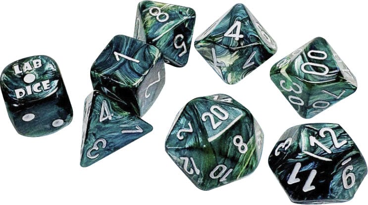 Chessex Dice > Chessex Lab Dice 9: Lustrous Neptune/grey Polyhedral 7-Die Set (with bonus die) 601982047115 CHX 30072