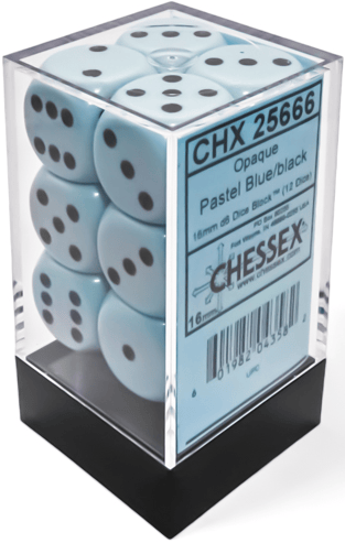 Chessex Dice > Chessex OPAQUE 12D6 PASTEL BLUE/BLACK 16MM 601982043582 CHX25666