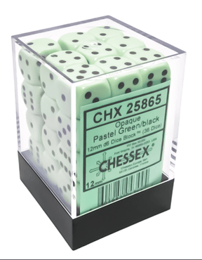 Chessex Dice > Chessex Opaque 12mm d6 Pastel Green/black Dice Block (36 dice) 601982043445 CHX 25865