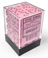 Chessex Dice > Chessex Opaque 12mm d6 Pastel Pink/black Dice Block (36 dice) 601982043292 CHX 25864