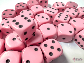 Chessex Dice > Chessex Opaque 12mm d6 Pastel Pink/black Dice Block (36 dice) 601982043292 CHX 25864
