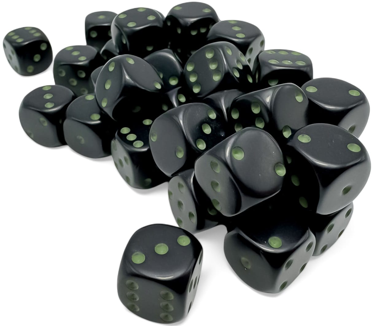 Chessex Dice > Chessex OPAQUE 36D6 BLACK/GREEN 12MM 601982044565 CHX25858