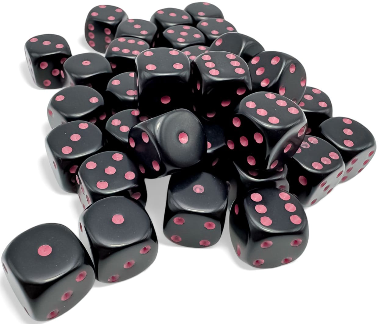 Chessex Dice > Chessex OPAQUE 36D6 BLACK/PINK 12MM 601982044718 CHX25848