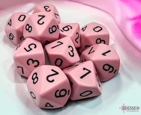 Chessex Dice > Chessex Opaque Pastel Pink/black Set of Ten d10s 601982043261 CHX 25264