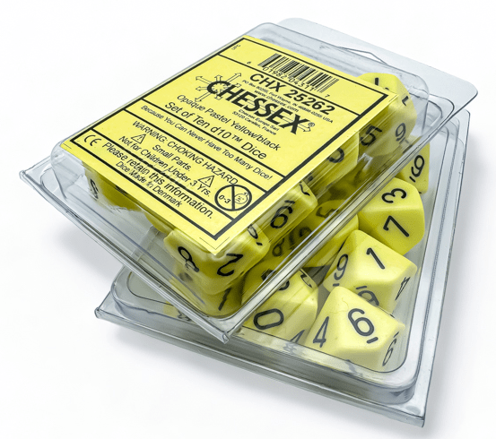 Chessex Dice > Chessex Opaque Pastel Yellow/black Set of Ten d10s 601982043117 CHX 25262