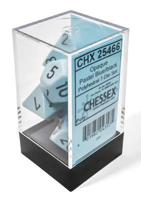Chessex Dice > Chessex Opaque Polyhedral Pastel Blue/black 7-Die Set 601982043575 CHX 25466