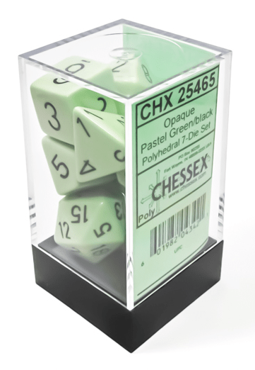 Chessex Dice > Chessex Opaque Polyhedral Pastel Green/black 7-Die Set 601982043421 CHX 25465