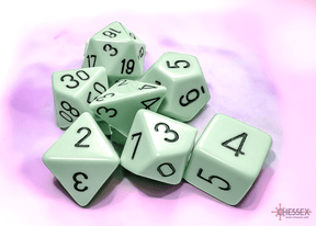 Chessex Dice > Chessex Opaque Polyhedral Pastel Green/black 7-Die Set 601982043421 CHX 25465