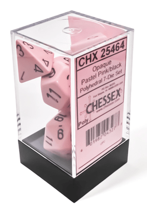 Chessex Dice > Chessex Opaque Polyhedral Pastel Pink/black 7-Die Set 601982043278 CHX 25464