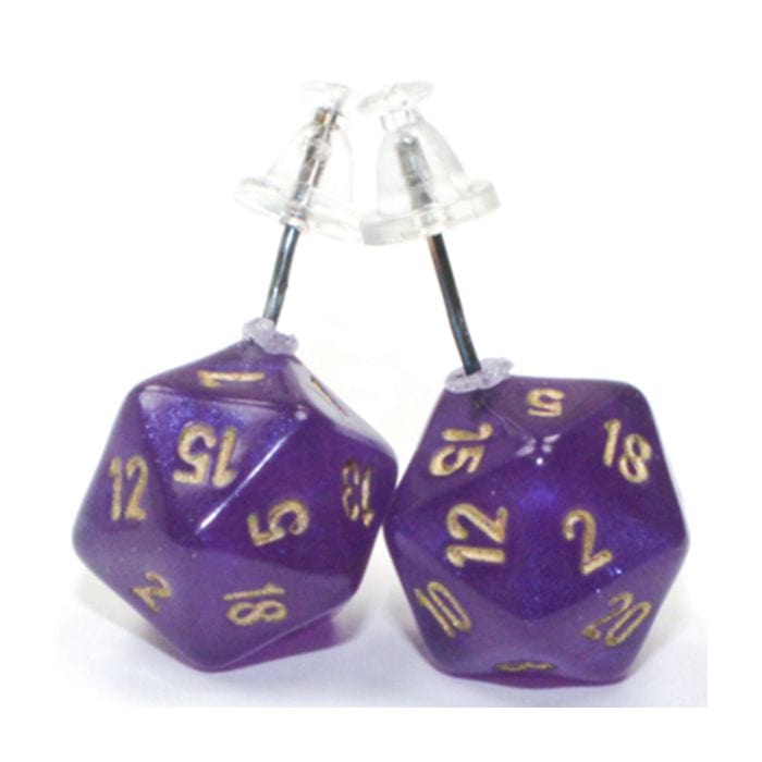 Chessex Dice > Chessex Stud Earrings Borealis Royal Purple Mini d20 Pair 601982037055 CHX54512