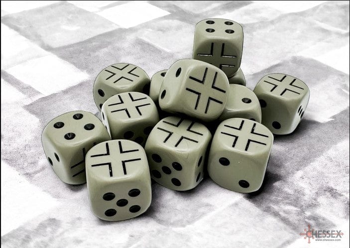 Chessex Dice > Chessex WW2 dice German Opaque Dark Grey/black 16mm d6 Dice Block 601982045531 CHX 29061