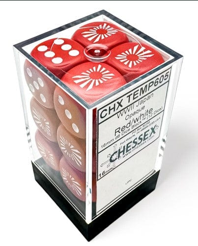 Chessex Dice > Chessex WW2 dice Japan Opaque Red/white 16mm d6 Dice Block 601982045548 CHX 29062