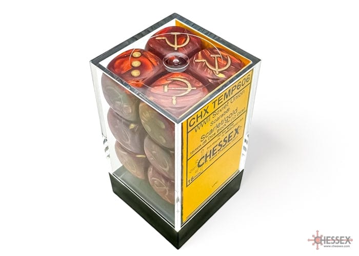 Chessex Dice > Chessex WW2 dice Soviet Scarab Scarlet/gold 16mm d6 Dice Block 601982045555 CHX 29063