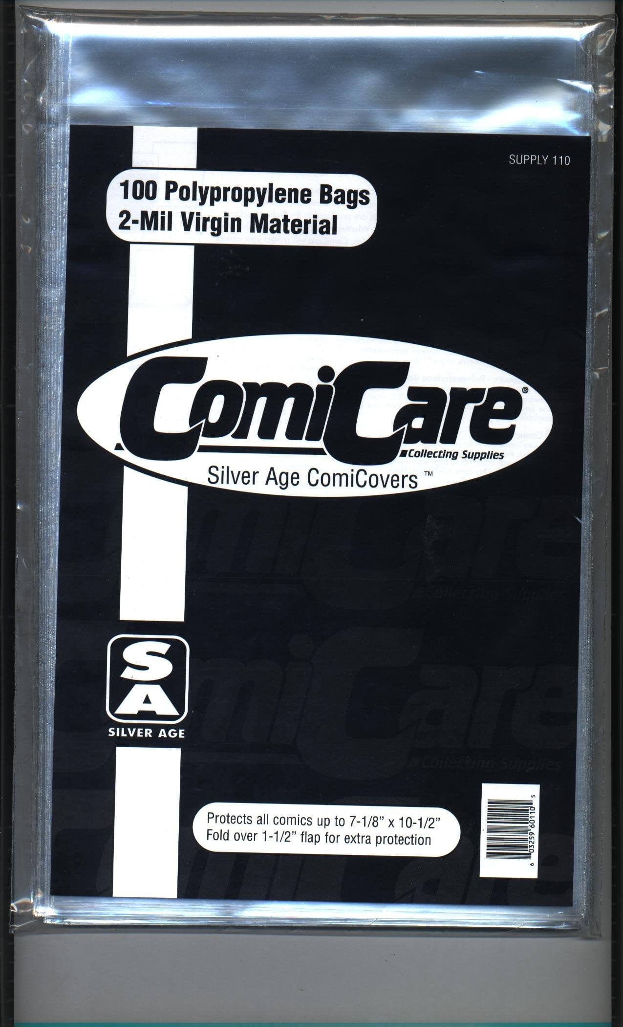 ComiCare Comic Supplies ComiCare: Polypropylene Comic Bags 100ct - 2mil Silver Size 603259601105 SUPPLY110