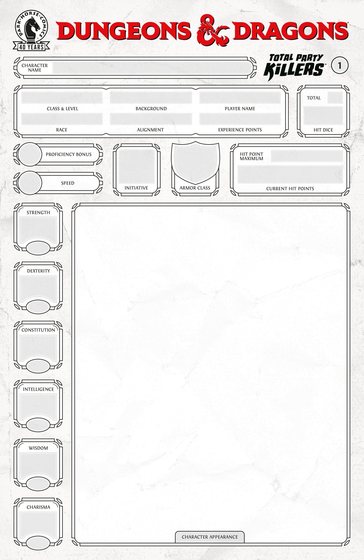 Dark Horse Comics Comic Books Dungeons & Dragons: Total Party Killers #1 (CVR E) (Blank cover-Character Sheet) 76156801598000151 PRH-76156801598000151