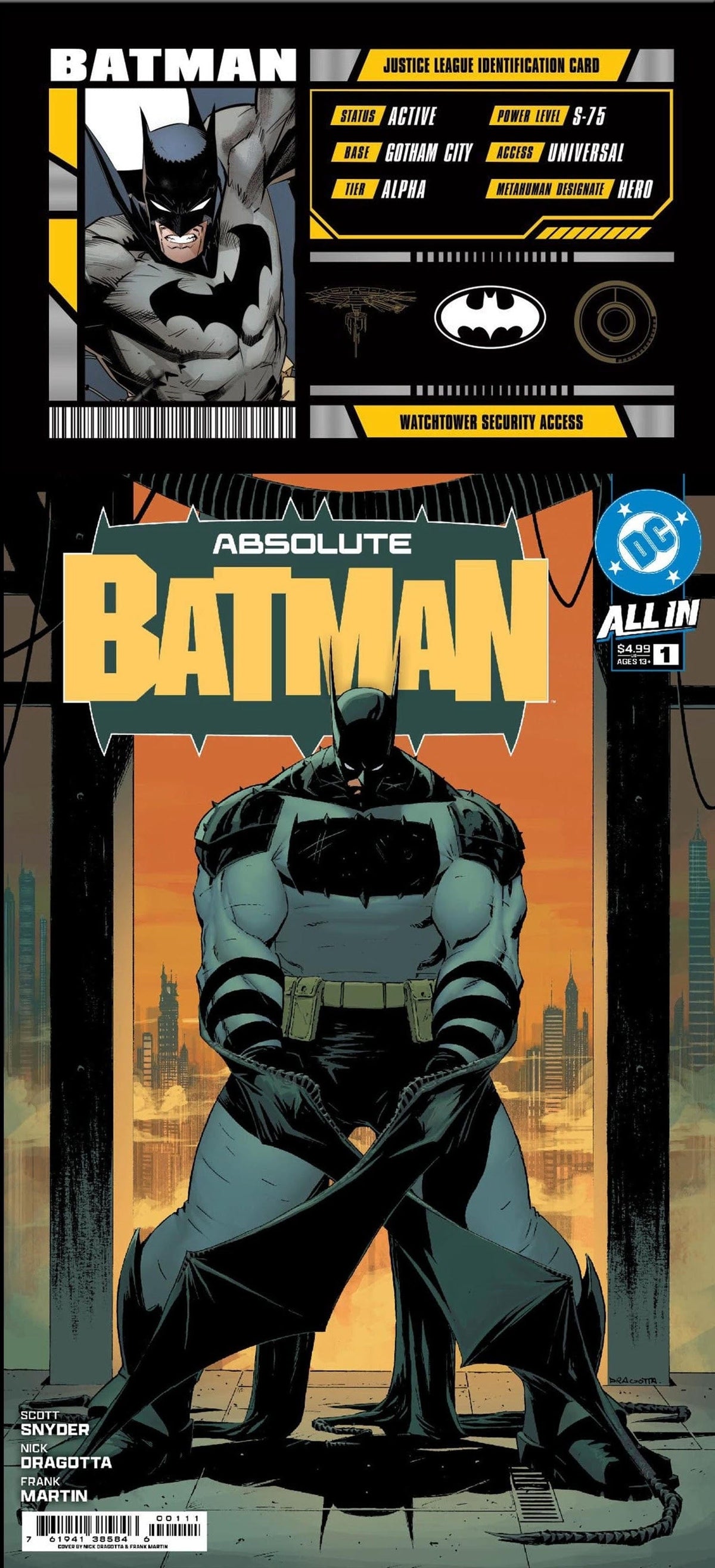 DC Comics Comic Books ABSOLUTE BATMAN #1 CVR A NICK DRAGOTTA  (W/BATMAN TRADING CARD) 76194138584600111 TC-0824DC016