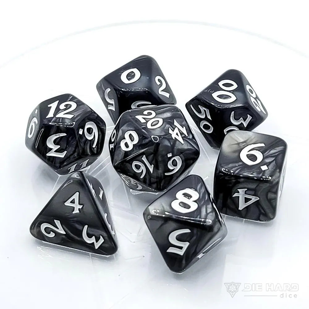 Die Hard Dice Dice > Die Hard Dice DHD: Plastic 7-Die Set - Elessia, Shale w/ White 810060783429 P0205020