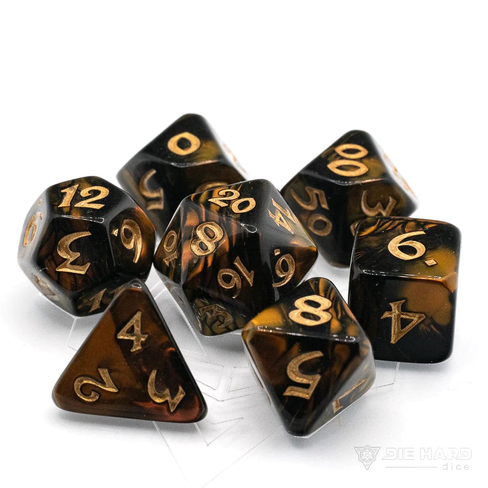 Die Hard Dice: 7pc RPG Set - Elessia, Changeling with Gold
