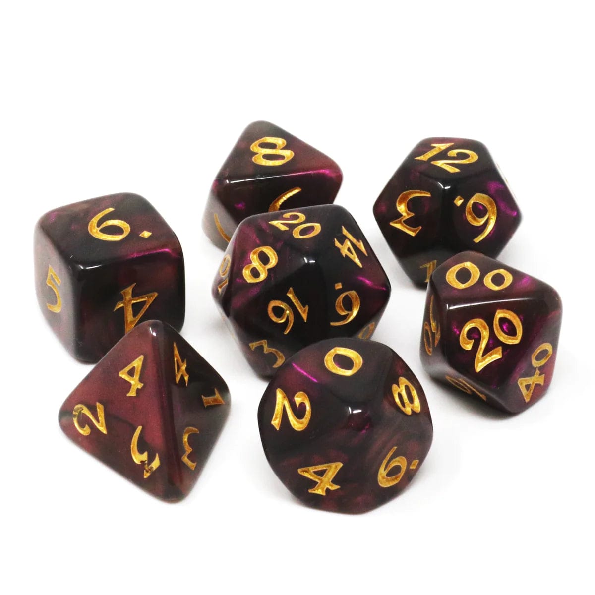 Die Hard Dice: 7pc RPG Set - Elessia Moonstone, Inkswell with Gold