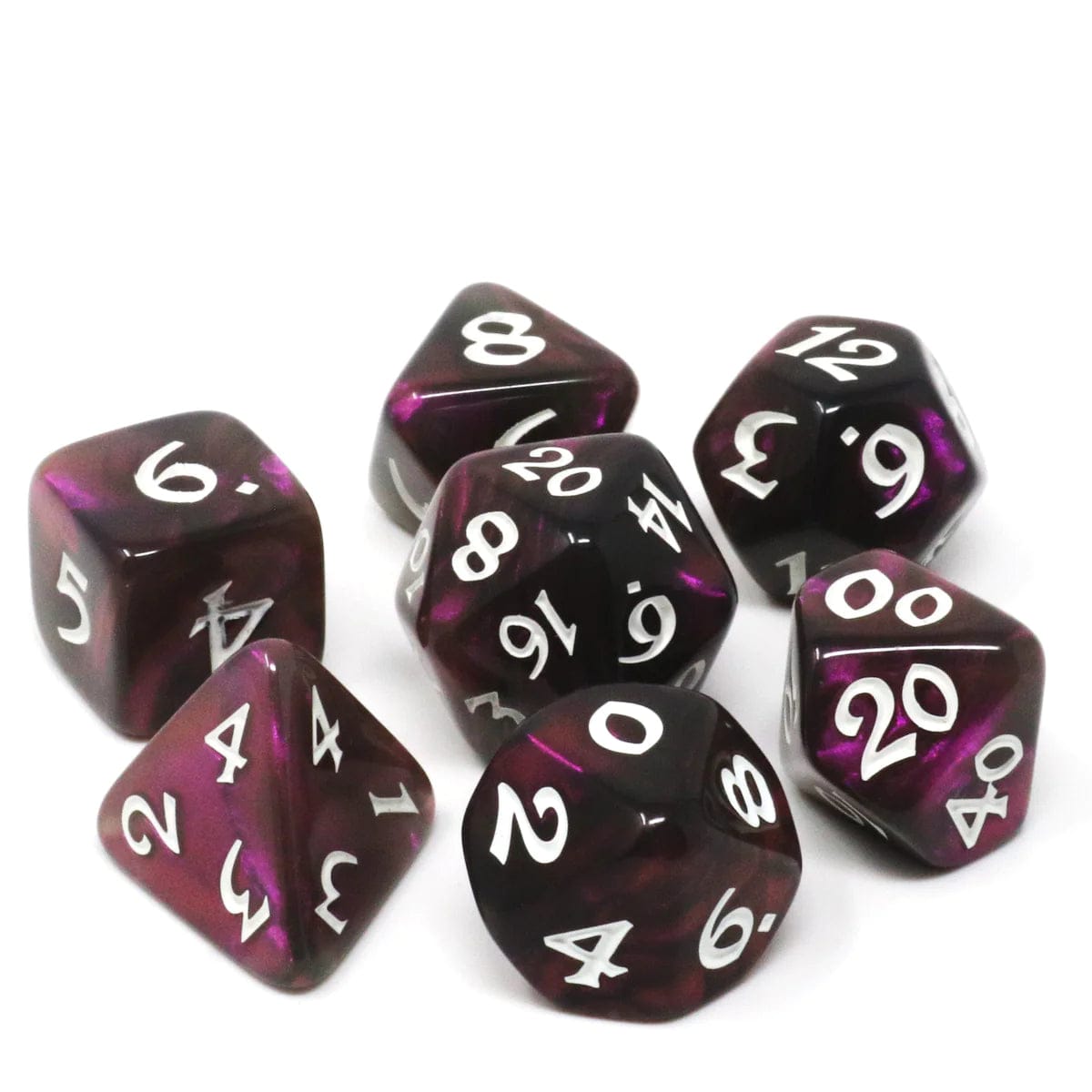 Die Hard Dice: 7pc RPG Set - Elessia Moonstone, Inkswell with White