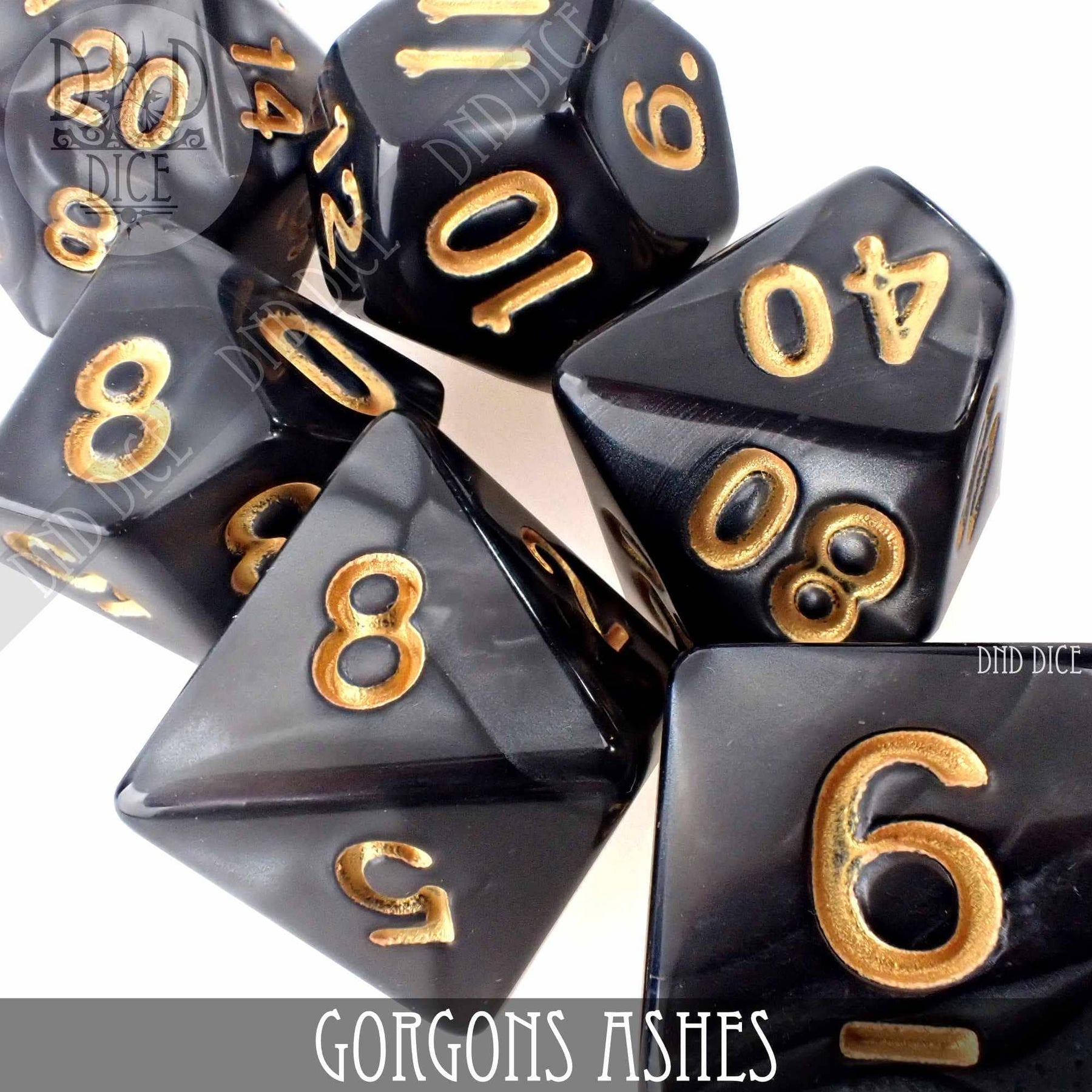 DNDDICE.COM Dice Gorgons Ashes 7 Dice Set 758890739875 PA07GORG