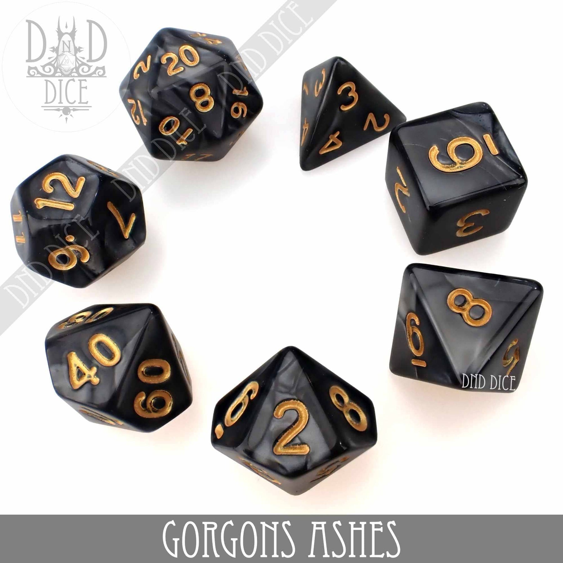 DNDDICE.COM Dice Gorgons Ashes 7 Dice Set 758890739875 PA07GORG