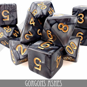 DNDDICE.COM Dice Gorgons Ashes 7 Dice Set 758890739875 PA07GORG