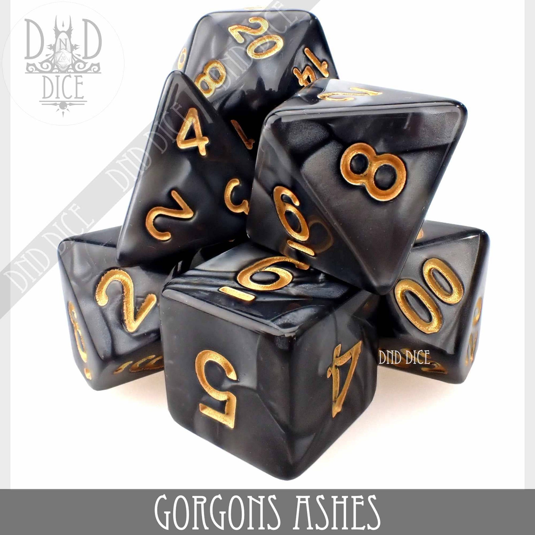 DNDDICE.COM Dice Gorgons Ashes 7 Dice Set 758890739875 PA07GORG