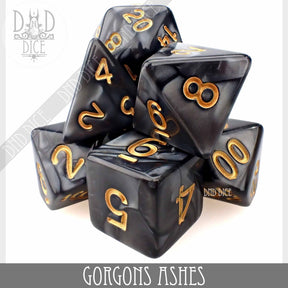 DNDDICE.COM Dice Gorgons Ashes 7 Dice Set 758890739875 PA07GORG