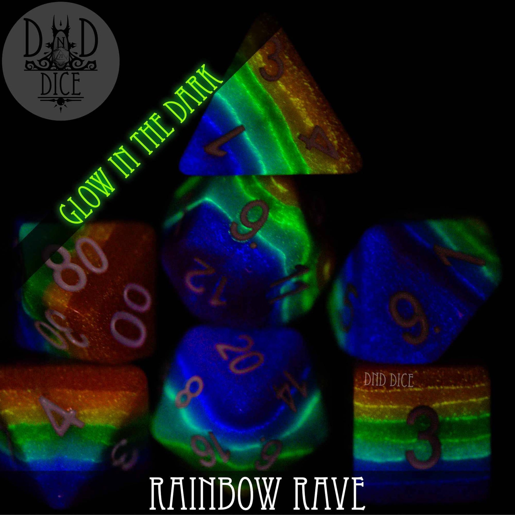 DNDDICE.COM Dice > Other Dice Rainbow Rave (Glow) 758890747849 PR07RAVE