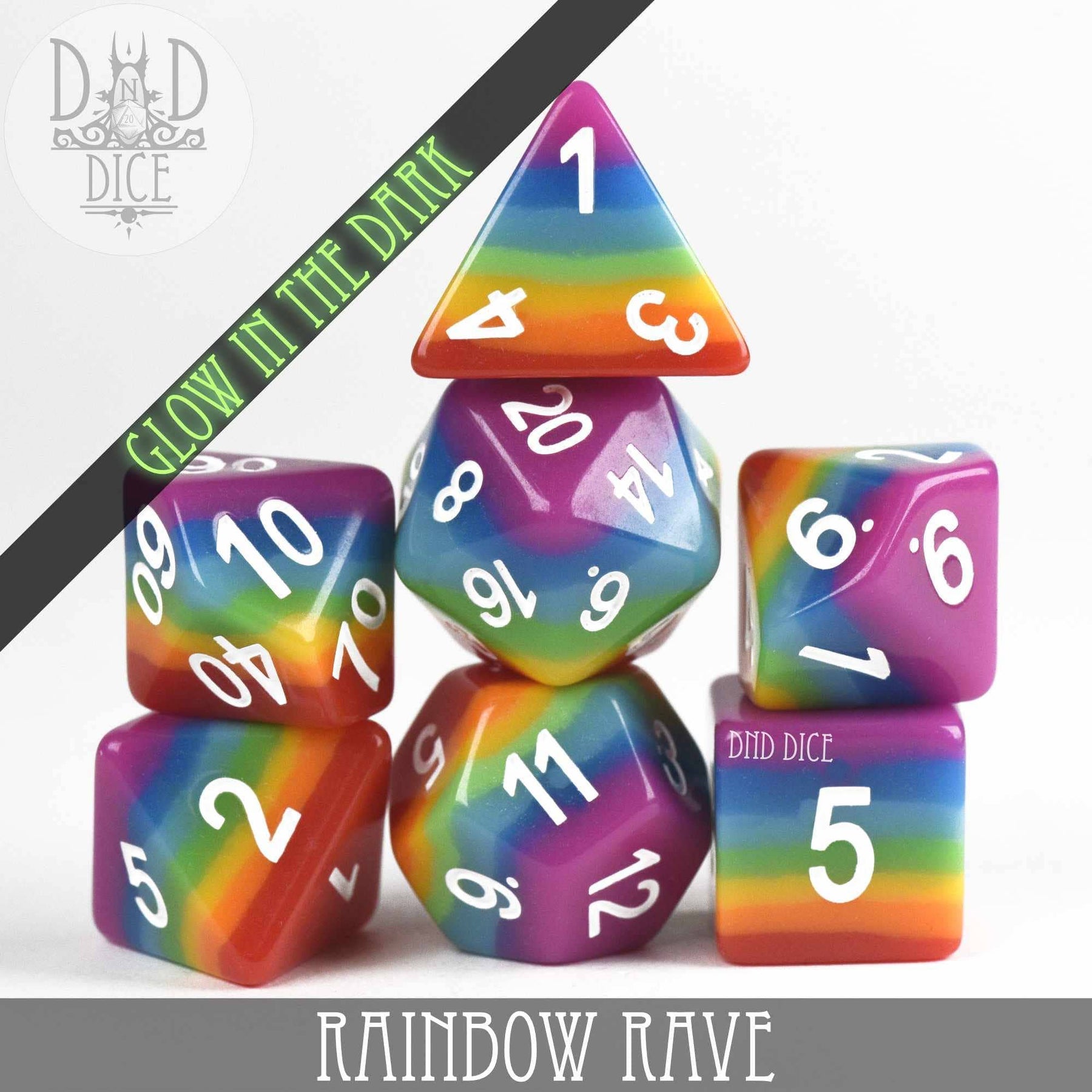 DNDDICE.COM Dice > Other Dice Rainbow Rave (Glow) 758890747849 PR07RAVE