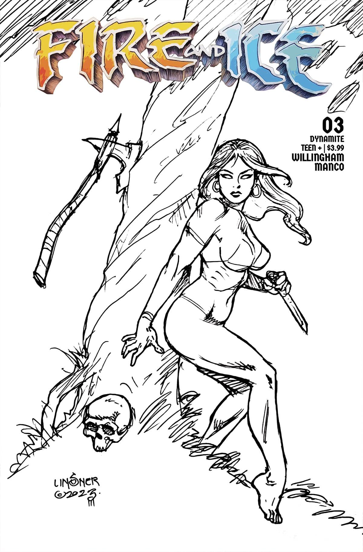 FIRE AND ICE #3 CVR D 1:10 INCV VAR LINSNER LINE ART