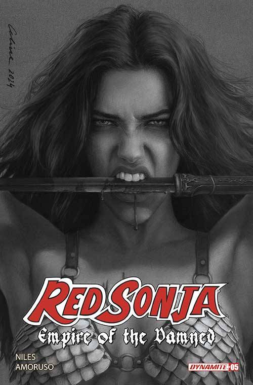 Dynamite Comic Books > Incentives RED SONJA EMPIRE DAMNED #5 CVR M FOC 1:7 INCV CELINA B&W VAR 72513034381905131 JUN247390