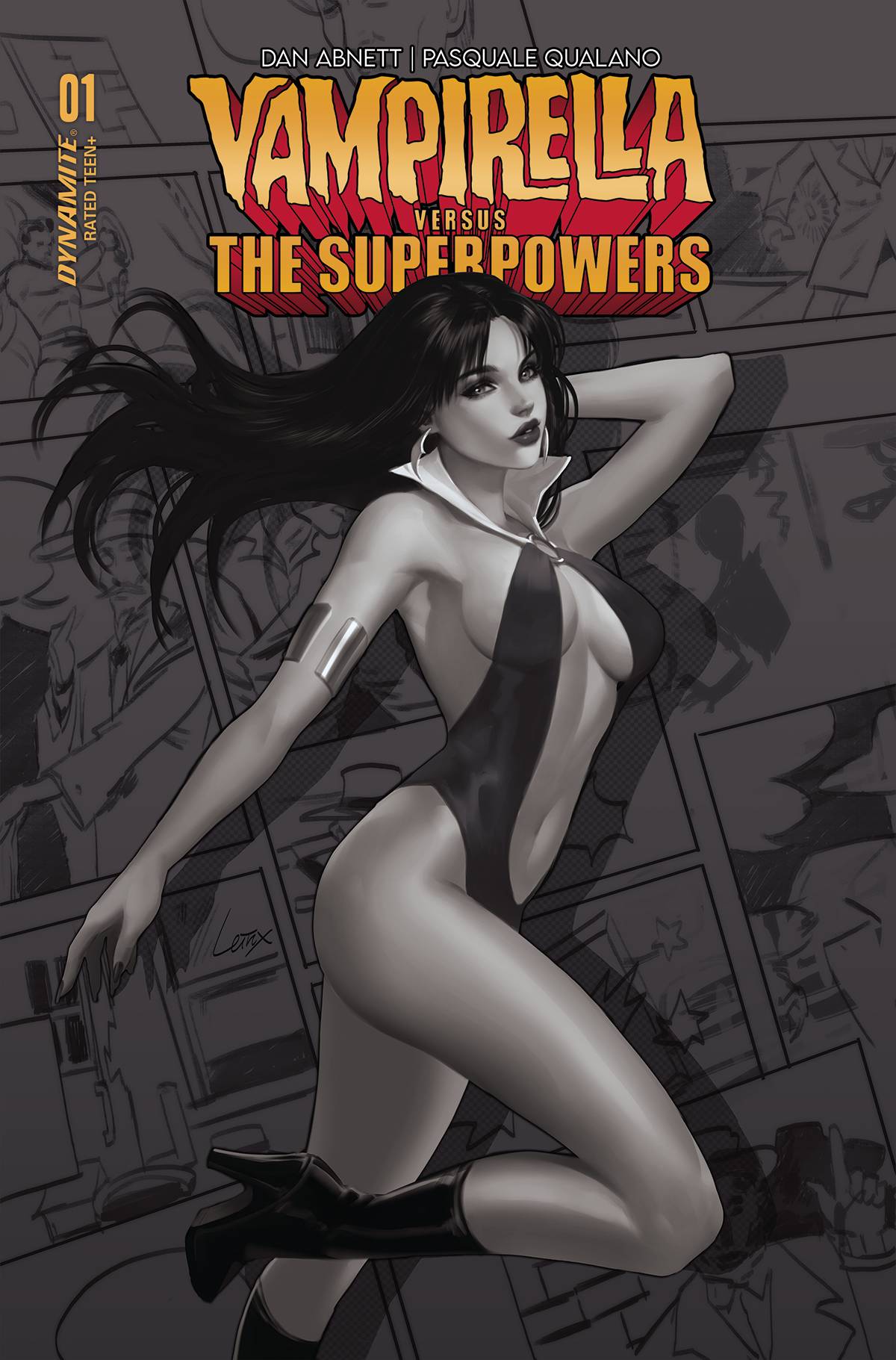 Dynamite Comic Books > Incentives VAMPIRELLA VS SUPERPOWERS #1 CVR V 1:7 FOC INCV LEIRIX B&W 72513033021501221 MAR238425