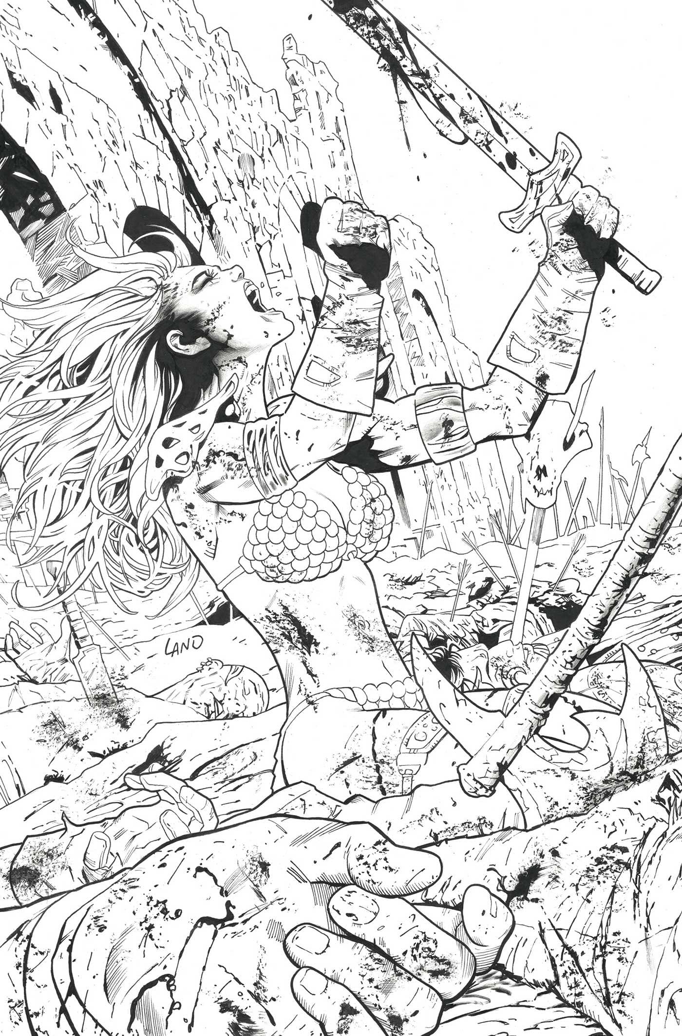 SONJA REBORN #5 CVR L INCV 1:7 GREG LAND LINE ART VIRGIN FOC BONUS VAR